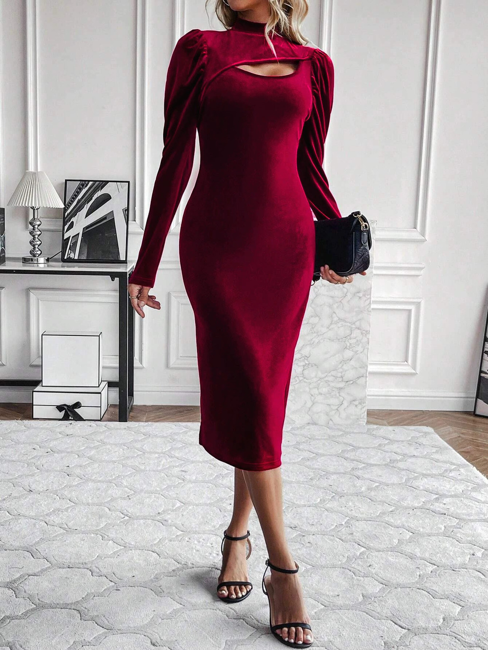 ZARA Sexy Velvet Cutout Chest Slim Fit Bodycon Long Dress